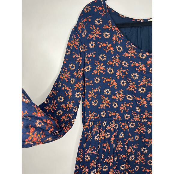 Caslon, Navy Floral Maxi Dress, Cotton Blend, Button Front, Boho Cottagecore - Picture 5 of 15